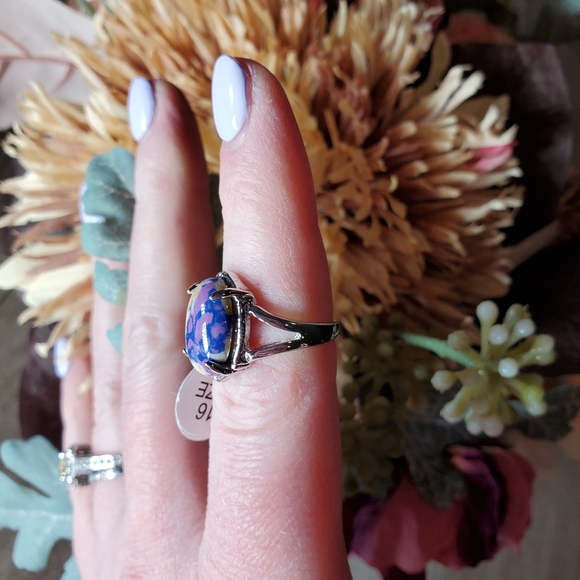 NWT Women's Silver Tone Purple and Cream Ring Size 5 - Picture 8 of 15